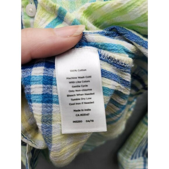 Talbots Womens Plaid Button-Up Shirt Size S 100% Cotton Blue/Green Long Sleeve C - Picture 3 of 5